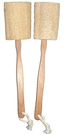Urgrace Naturel Exfoliant Loofah Luffa loofa Dos éponge à récurer Brosse avec long manche en bois bâton Corps Porte de douche de bain Spa Lot de 2