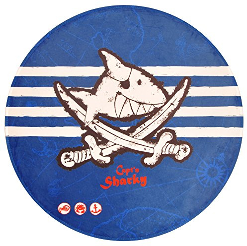 Capt'n Sharky Kinderteppich Weich und Soft, Teppich Hai Schwert Ø100 cm Rund Farbe Blau, Kinderzimmer Teppich Öko-Tex zertifiziert, Bildmotiv für Jungen