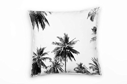 Paul Sinus Art Natur, Palmen, grau Deko Kissen 40x40cm für Couch Sofa Lounge Zierkissen - Dekoration zum Wohlfühlen