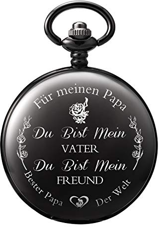 TREEWETO Taschenuhr mit Gravur Kette Herren Schwarz Geschenk zum Geburtstag Vatertag Vater