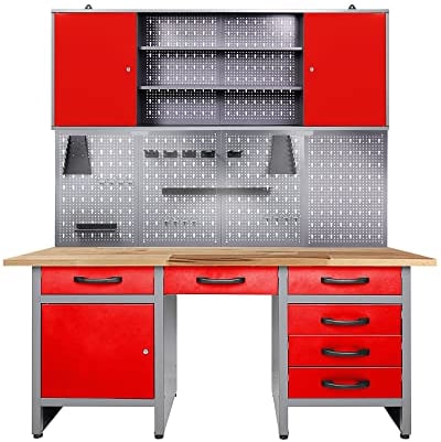 Ondis24 Werkstatteinrichtung rot Werkstatt Werkbank Werkzeugschrank Lochwand Metall + LED