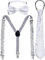 Geyoga Herren Pailletten Hosenträger Set, Verstellbarer Y Pailletten Hosenträger Clip, Schuppige Pailletten Krawatte mit Fliege für Kostüm Party Zubehör (Silber)