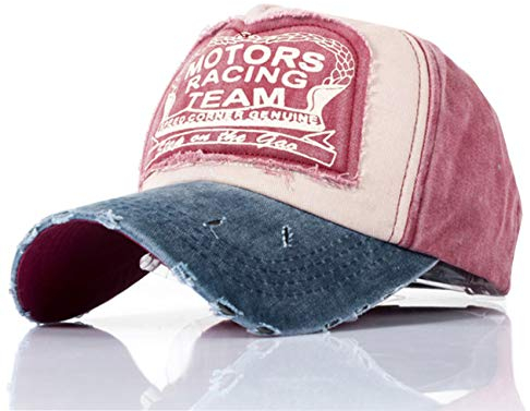 YULOONG Classic Baseball Cap 100% Baumwolle Vintage Washed Denim Dad Hat Verstellbare Größe für Männer Frauen Unisex (Rot B)