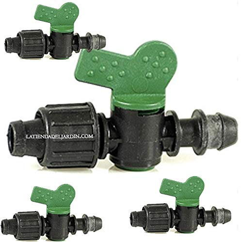 Suinga 4 x Llave de Paso Cinta de riego por Goteo 16mm a Toma. Válvula derivación con Junta Utilizada para conectar directamente la Cinta de Goteo a la principal, verde