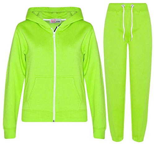A2Z 4 Kids Boys Girls Tracksuit Set Plain & Camouflage Fleece - Plain Tracksuit Neon Green 13