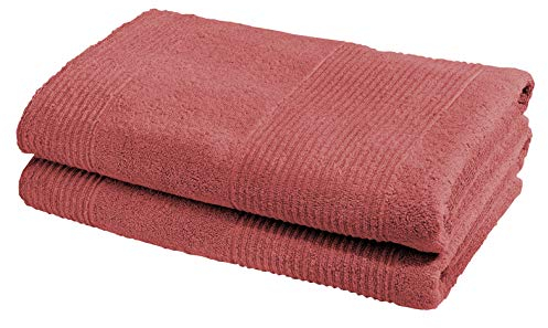 sleepling Marina 2er Set Duschtuch, 100% Baumwolle 550 gr./m², Kordelaufhänger, Design Bordüre, Ökotex 100, 70 x 140 cm, Flamingo