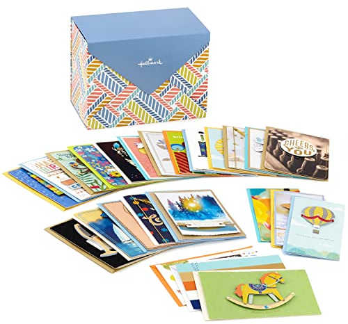 Hallmark Handgefertigte Grußkarten mit Fischgrätenmuster, für Geburtstag, Babyparty, Hochzeit, Dankeschön, Beileidskarte, Thinking of You, 24 Stück