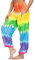 Nuofengkudu Frau Hippie Harems Hose Pumphose Haremshose Aladdinhosen Boho Gemustert Gesmockte Taille mit Taschen Yogahose Freizeithose Sommerhose Strandhose(Einheitsgröße,Y-Krawatte Gefärbt D)