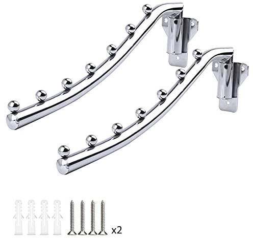 Folding Wall Mounted Clothes Rack, Detachable Sturdy Swing Arm Coat Hanger - Stainless Steel Clothes Hook Closet Rod Drying Racks for Bathrooms & Laundry Rooms, 2 Pack
