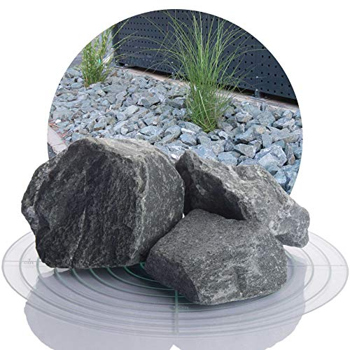 Schicker Mineral Diabas Ziersplitt grau 25 kg, Naturstein, Splitt für Steingärten, Beet, Gartenteich, Fassadenschutz, Weg- und Terrassengestaltung, robust, witterungsbeständig (Körnung 60-120 mm)