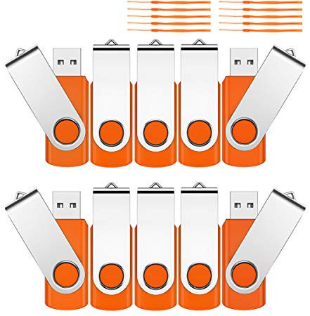 Pendrive 1GB 10 Pezzi, KROCEUS Chiavetta USB 2.0 Girevole per Archiviazione Dati Pen Drive USB Flash Drive Memoria Stick Thumb Drive per Computer Laptop TV(Arancione)