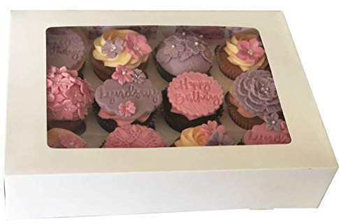 MASS DYNAMIC 25 Pack 12 Holes White Cupcake Boxes – Pre-Assembled Cupcakes Carrier With Transparent Window, Cupcake Holder Box, Food Grading Container for Muffins 12 Holes