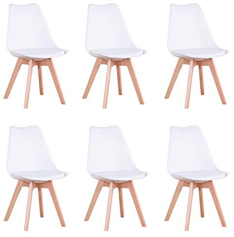 EGOONM Sillas Comedor Pack 6, Nordicas Sillas para Cocina, Oficina, Bar, Sala de Estar-Silla de Cena (Blanco)