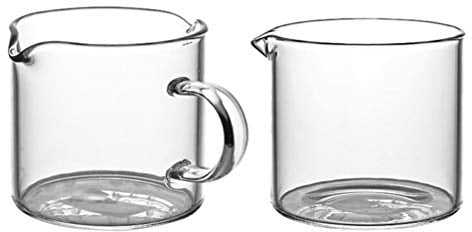 DOITOOL 2Pcs Mini Glass Pitcher Clear Glass Creamer with Handle Small Coffee Milk Creamer Jug Pitcher Kitchen Sauce Cup with Pouring Spout