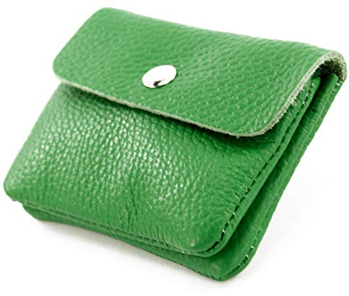 modamoda de P09 Damen Münzgeldbörse Geldbörse Portemonnaie Klein Leder Made in Italy P09, Farbe:Blattgrün