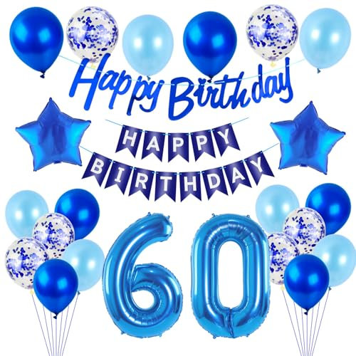 Luftballons 60 .Geburtstag Deko Mann blau Folien ballon 60 Geburtstag Deko Mann geburtstagsdeko 60 jahre geburtstag dekoration Mann, deko 60. Geburtstag Männer deko girlande 60 Geburtstag banner