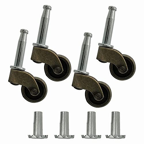 ISSTAR 1 Swivel Stem Ball Caster Wheel, Zinc Alloy Antique Style Silent Castor for Furniture Sofa Chair Cabinet Socket Type Mounting Stem, Antique brass, 353lbs, Pack of 4