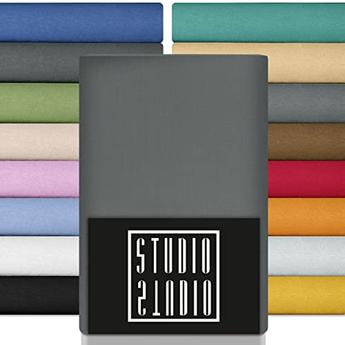 STUDIO Premium Spannbettlaken 140x200cm, 140x220cm, 160x200cm & 160x220cm – Jersey-Spannbetttuch aus 97 % Baumwolle & 3 % Elastan – Grau – Öko-Tex Zertifiziert, bügelfrei – für Matratzen 15–35cm