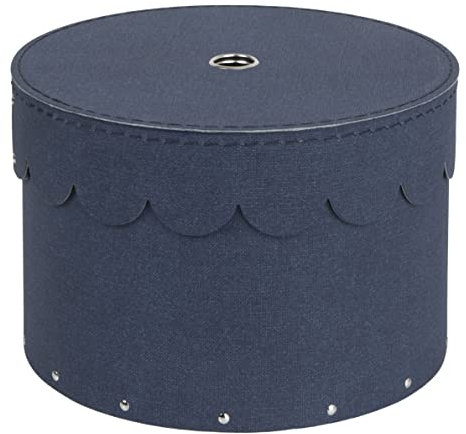 BIGSO WILMA 2er-Set runde Aufbewahrungsbox mit Deckel – Ordnungsbox mit Deckel für Kleidung, Spielzeug usw. – Dekorative runde Box aus Faserplatte und Papier in Leinenoptik – blau