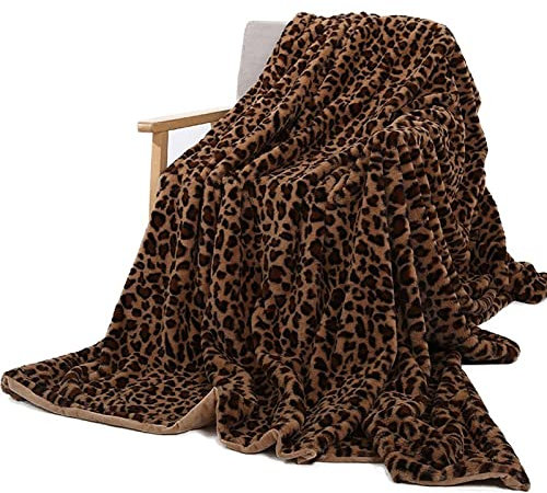 Leopardendecke 130x160/160x200 Warme Fleecedecke/Wohndecke/Sofadecke - Superweiche, Kuschelige & Angenehme Mikrofaser Flanell-Decke, für Jede Jahreszeit Geeignet