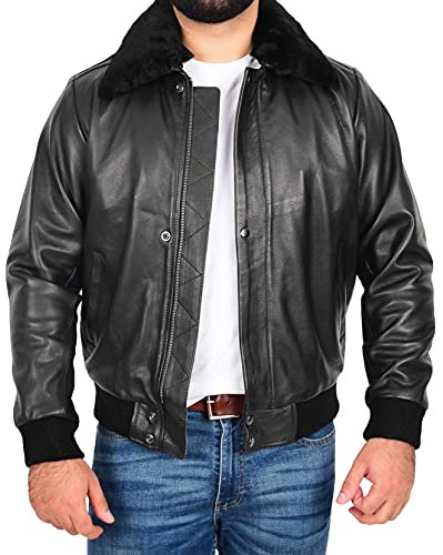 A1 FASHION GOODS Herren Echtes Rindsleder Piloten Lederjacke Schwerlast Luftwaffe Harrington Bomber Gripen (M, Schwarz)