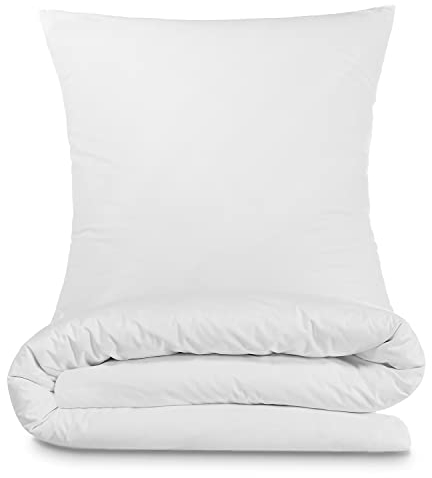 Alreya Renforcé Bettwäsche 240 x 220 cm mit 2 Kissenbezuge 80 x 80 cm - 100% Baumwolle mit YKK Reißverschluss, Superweiches Bettbezug, Weiß