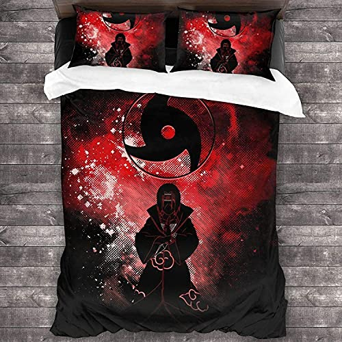 ANSSON Uchiha Itachi Mikrofaser Bettwäsche,Akatsuki Kinder Bettwäsche-Sets,Anime-Fans Geschenk,Sharingan Bettbezug + 2 Kissenbezug (Single 135x200, Itachi4)