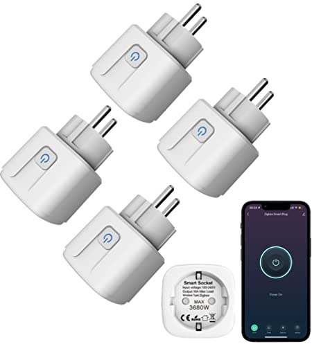 Smart Plug Zigbee Smart Outlet: presa intelligente con timer e funzione conto alla rovescia,app Tuya e controllo vocale,monitor di energia,hub ZigBee,Smart Switch funziona con Alexa(Zigbee, 4 pezzi)