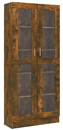 vidaXL Vitrinenschrank, Vitrine mit viel Stauraum, Beistellschrank für Schlafzimmer Wohnzimmer Büro, Büroschrank Schrank, Räuchereiche Holzwerkstoff