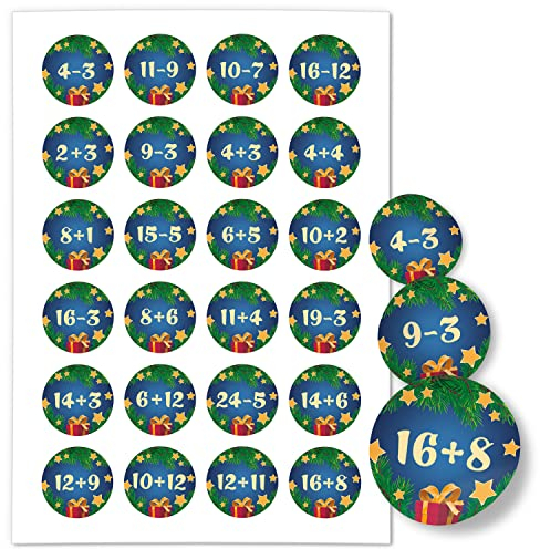 Adventskalender-Zahlen Aufkleber 1 bis 24 / Blau Rechnen Mathe/Etiketten/Sticker/Weihnachtskalender/Advent/Rund/DIY/zum Aufkleben
