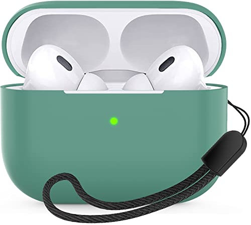 Custodia per AirPods Pro 2, Watruer generazione Custodia sottile in silicone Cover Skin protettiva completa con cordino Compatibile per 2022 AirPods Pro 2 Custodia di ricarica - Verde Pino