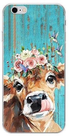 KARTXITAI Hülle Kompatibel mit iPhone 6 / 6S, Stoßfeste Schutzhülle mit Weiche Silikon Bumper Case Handyhülle Anti-Kratzt Transparent Rückseite - Rinder, Blumen, Vögel, Ölgemälde
