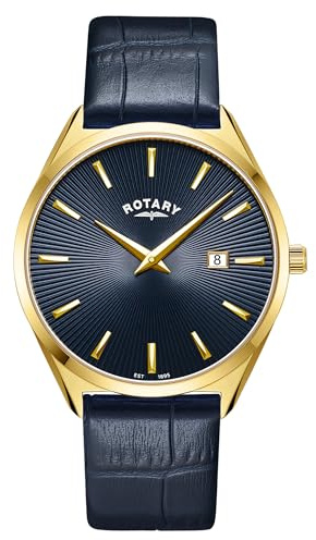 Rotary Herren Quartz Armbanduhr, 38.00mm GehäusegröÃŸe mit blau analog Zifferblatt und blau Lederarmband Armband GS08013/05