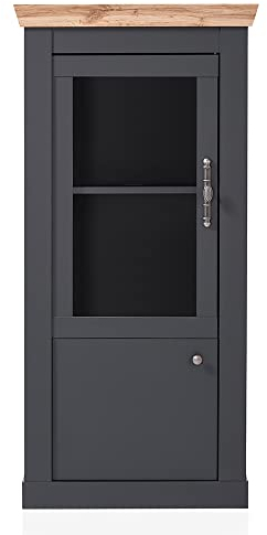 Lomadox Highboard Vitrine Landhaus in anthrazit mit Wotan Eiche Nb., B/H/T ca. 72/146/38 cm