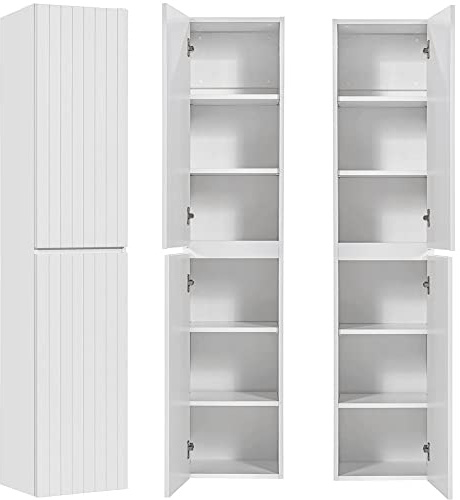 Lomadox Badmöbel Hochschrank Badezimmerschrank in weiß matt mit 2 Türen, B/H/T: ca. 35/160/33 cm