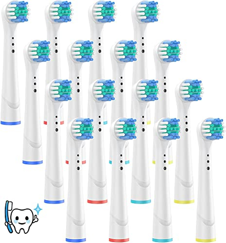 Recambios Cepillos Compatible para Braun Oral B Cabezales de Repuesto Recambio Cepillo de Dientes Eléctrico Sensitive Precision Floss Deep Dual Clean Cross Action Recambios Pack 16 Cabezales Blanco