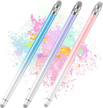 Lot de 3 stylets pour écrans tactiles pour iPhone/iPad/tablette Android/Microsoft/Surface, compatibles avec tous les écrans tactiles (violet/rose/bleu)