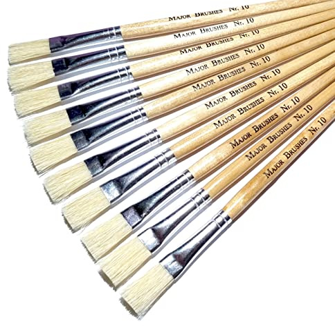 Major Brushes Hog Bristle Short Flat Tip Brushes Size 10 - Set of 10