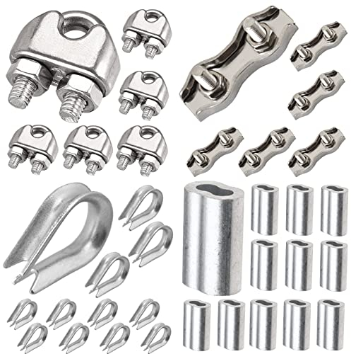 Leaum Lot de 36 serre-câbles en acier inoxydable M3 de 3 mm et pince de serrage de 3 mm en aluminium pour câble métallique