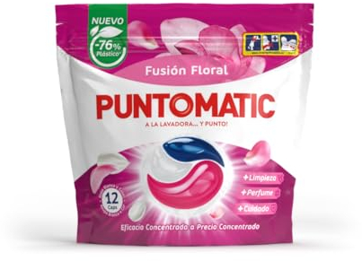 PUNTOMATIC | Cápsulas Tricámara Floral | Detergente Lavadora para Ropa Blanca y de Color | Quitamanchas | 12 lavados