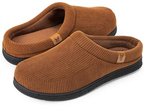 VeraCosy Herren Cord Mokassin Hausschuhe Memory Foam Winter Pantoffeln Zuckermandeln, 42-43 EU