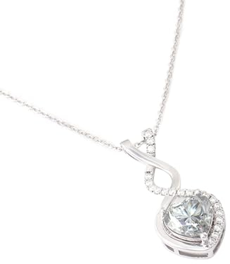 Epinki Au750 Weißgold Ketten Damen Schmuck Echt Gold, Herz Anhänger Halskette mit Herz Moissanit Hellgrau 9x9mm, 18K Statmentketten