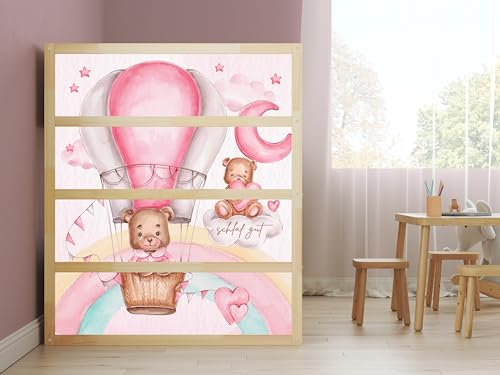 Aufkleber passend für Ikea KURA Bett Kinderzimmer Bär Heißluftballon Wolke spielende Teddybären Spielzimmer Deko Bettaufkleber KB3031 (SeitenSticker 4tlg.)