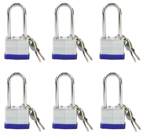 SEPOX Paquete de 6 candados con llave igual, 40 mm, cuerpo de cerradura forzado, grillete de 60 mm de largo, candado de acero laminado resistente, ideal para puertas, cobertizos, cajas de herramientas