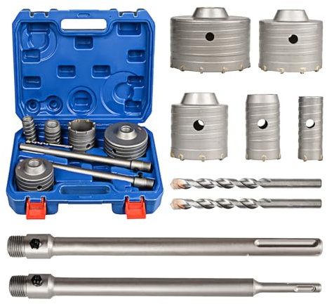 YOSIGHT 9-teiliges Bohrkrone-Set für Mauerwerk und Beton - Wolframkarbid 300 mm SDS PLUS und SDS MAX Bit Schaft Bohrkronen-Set (30 40 65 80 100 mm) - Bohrkronen-Set für Beton, Ziegel, Stein.
