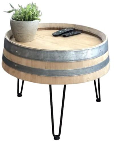 Fass-Schmiede Weinfass Couchtisch Dreibein Sofatisch Beistelltisch (Mittel: 50cm, Natur)
