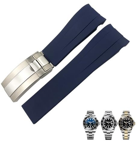 ORKDFJ Ersatz-Uhrenarmband aus Silikonkautschuk, 21 mm, für Rolex Deepsea Sea-Dweller 126660, Blau/Schwarz, Tauchsportarmband, kostenloses Werkzeug, 20 mm, Achat