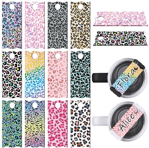CroBlissful 12 Pcs Leopard Name Plates Acrylic Lid Topper DIY Blank Name Tags Cheetah Nameplate Bulk for 40 oz Tumbler ID Cup Christmas Bottle Accessories Decorations Compatible with Stanley