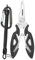 FONGKNOX Stainless Steel Fishing Pliers Hook Remover Tool Ring Spliting Line Cutting Multi-Functional Lightweight Fishing Scissors with Safety Lock Carabiner & Retractable Spring Cord & Bag Easy Black