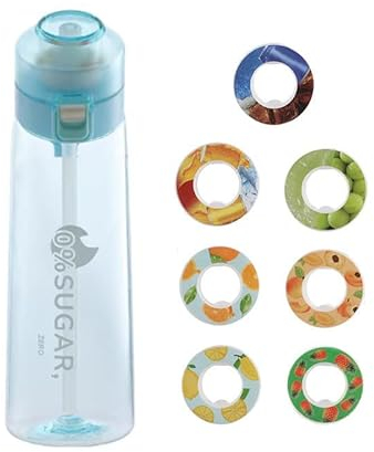 Bkazwe Wasserflasche mit 7 Geschmack Kapseln, Sport-Wasserbecher, Flasche Starter Set Blaue Flasche, Fruchtduft Trinkflasche Sport Geeignet für Outdoor-Sportarten (B)